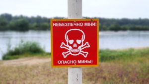 danger mines sign in Ukraine