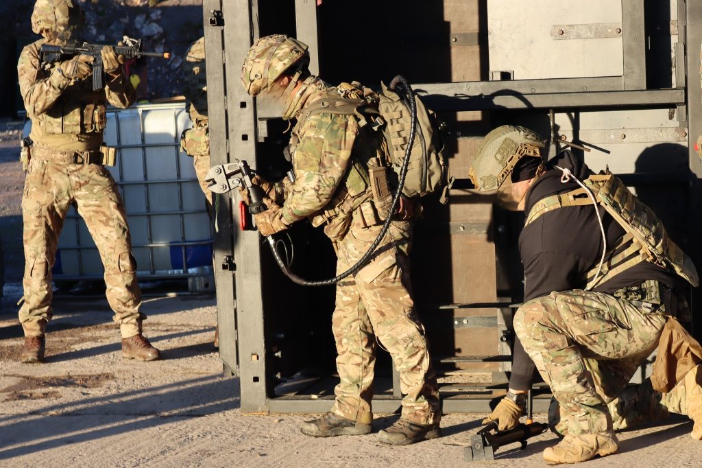 UK Ranger Rgt. engaged in mechanical breaching training at Broadmead Range