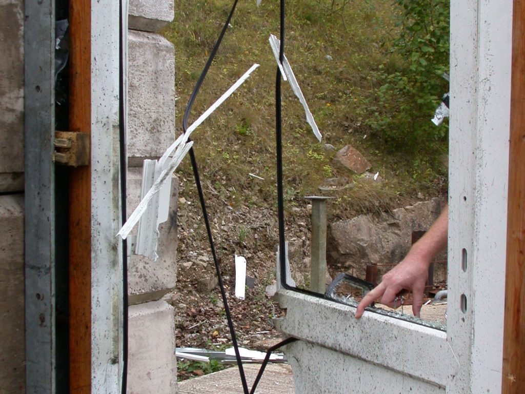 UPVC door after being breached by Alford Breachers Boot