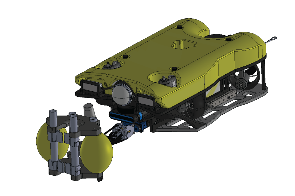 Technical drawing of an ROV equipped with Alford Buoyant Mine Attachment