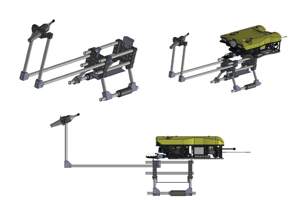 Technical drawing of an ROV equipped with Alford REDS, extended stand and Pluton shaped charge