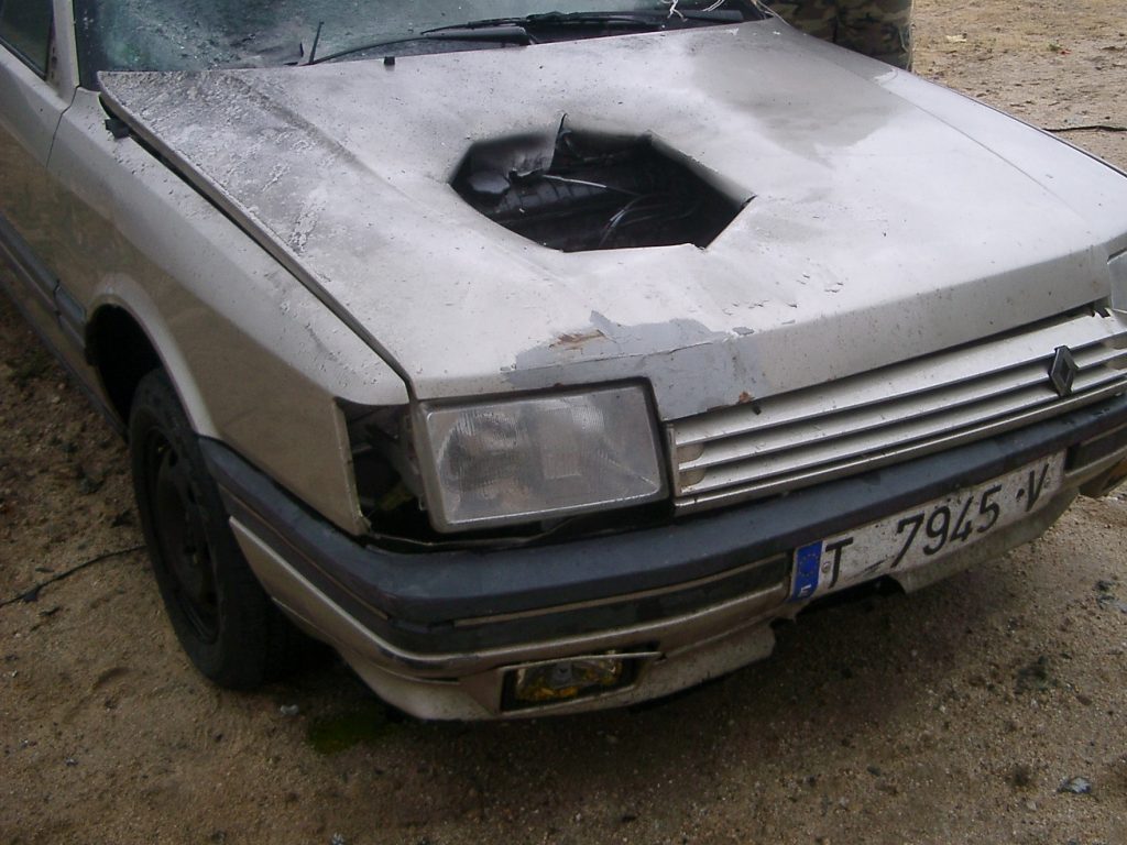 Car bonnet (hood) after firing a Van Trepan charge