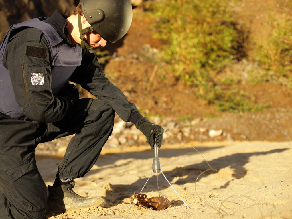 An operator positioning Vulcan against UXO