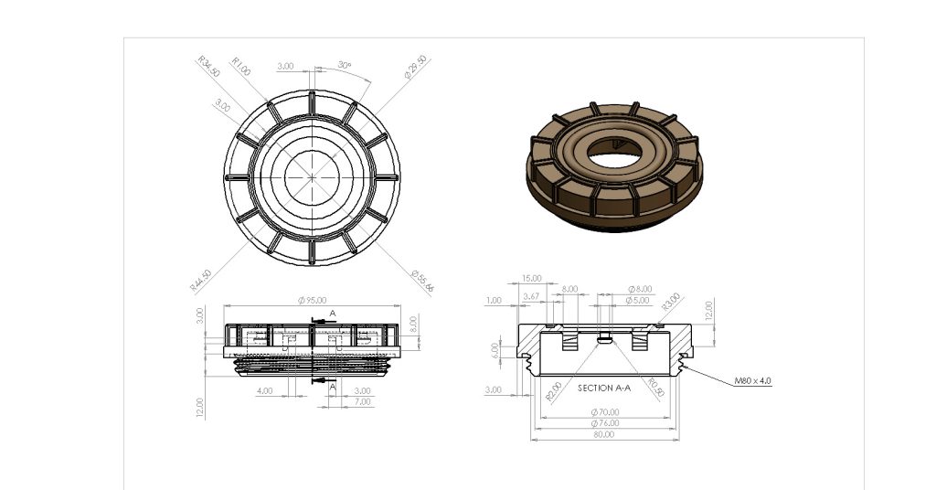 Technical drawing of a component from an Alford product