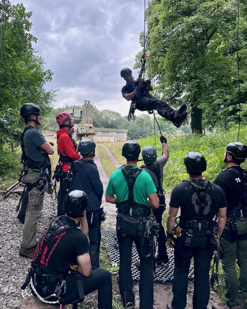 A technical ropes training session at Emborough Range