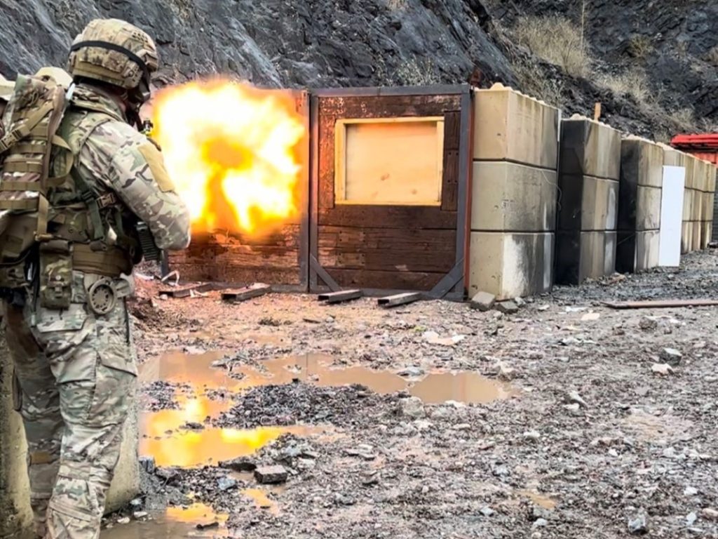 Explosive breaching training on the breaching level at Broadmead Range